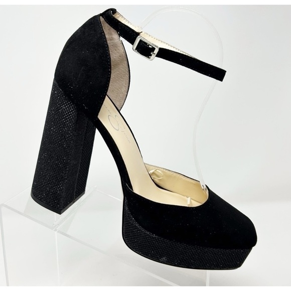 Jessica Simpson Katina Black Sparkle Texture Block Heel Platform Pumps Size 10 - Picture 1 of 14